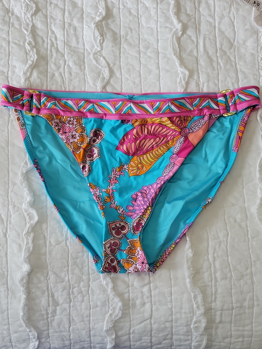 Trina Turk Bikini Bottom 14 Paisley Floral Gold Hardware EUC